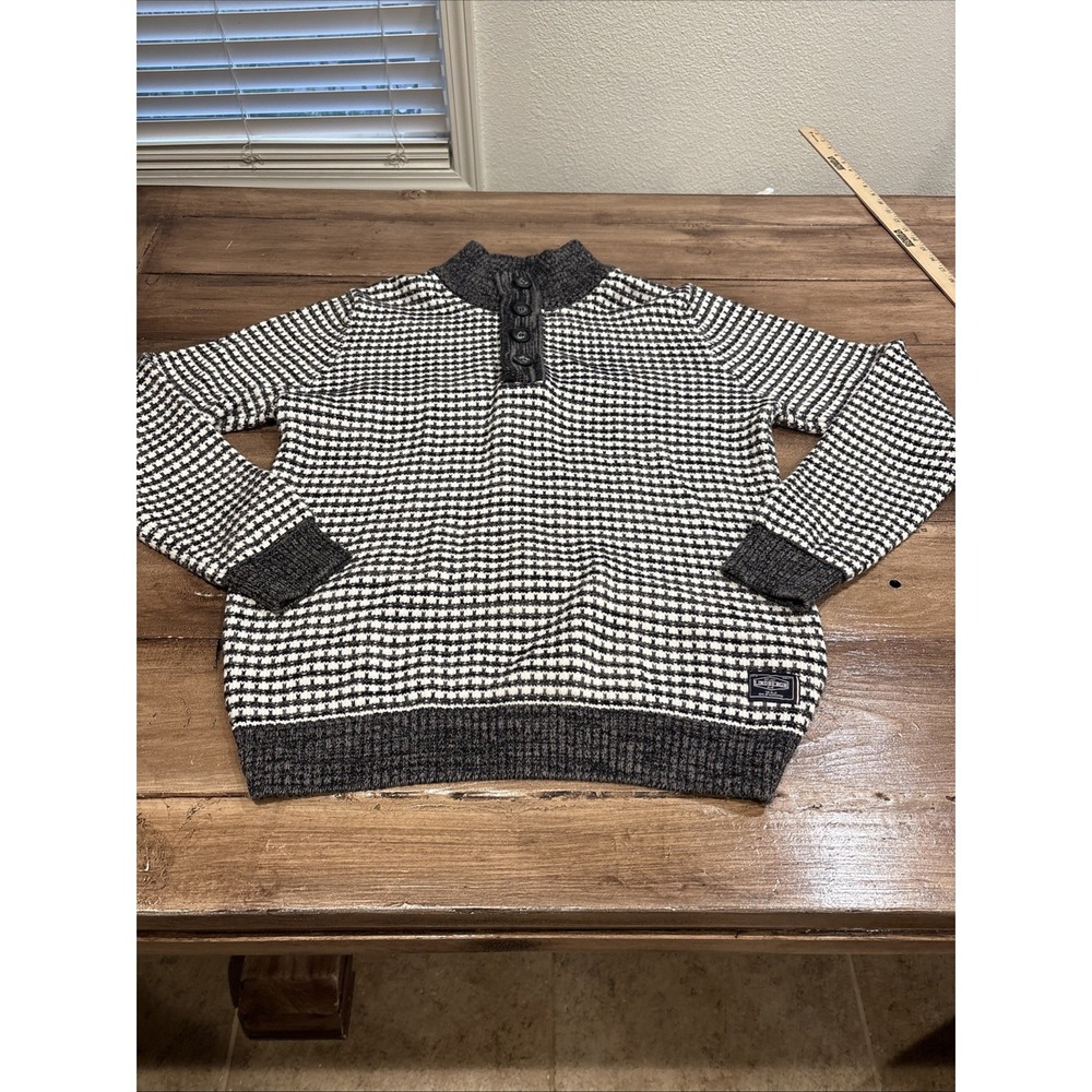 Lindbergh Sweater Mock Neck Knit 1/4 Button Textured Men's Sz L Gray